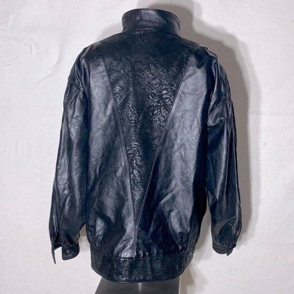 Vintage Le Village Du Cuir Black 80s 90s Oversized Batwing Leather Jacket L - Picture 5 of 16
